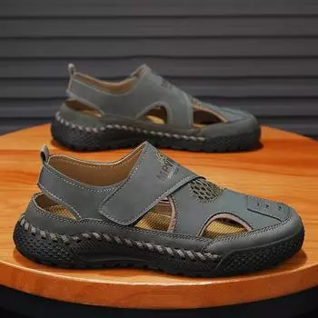 Мужская обувь, новинка 2024 года, летние легкие сандалии без шнуровки с дышащей сеткой и мягкой подошвой, нескользящие 38 зелёный