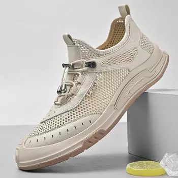 Мужская обувь, новинка 2024 года, летние полые дышащие кроссовки с одной педалью, легкие нескользящие повседневные кроссовки с мягкой подошвой 38 чёрный