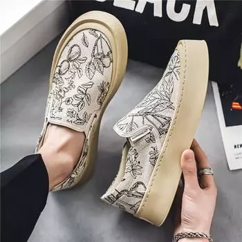 Мужская обувь, новинка 2024 года, летние туфли из дышащей ткани, мужские повседневные модные туфли без шнуровки из парусины для вождения 39 чёрный