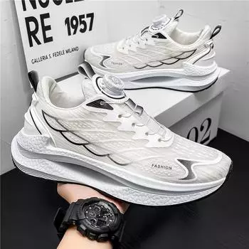 Мужская обувь, новинка 2024 года, весенние кроссовки на вращающихся пуговицах, повседневные студенческие кроссовки с попкорном, сверхлегкие амортизирующие кроссовки 39 чёрный