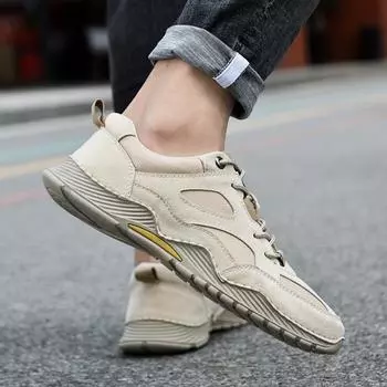 Мужская обувь, новинка осени, большие размеры, трендовая повседневная обувь с сетчатой поверхностью, мужские кожаные сетчатые кроссовки 38 чёрный