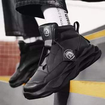 Мужская обувь - новинка осени, с кожаной поверхностью, средней высотой верха и подошвой на платформе, мужские спортивные кроссовки, модная молодежная обувь для отдыха. 39