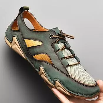 Мужская обувь, новогодние сандалии, полые весенне-летние туфли, мужская повседневная обувь без шнуровки Gommino Mesh 38 зелёный
