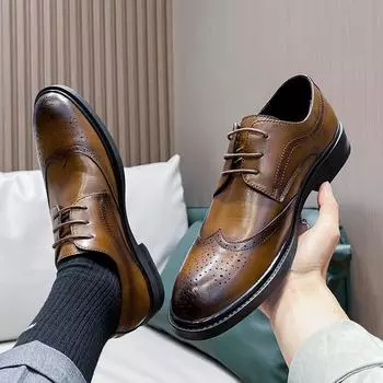 Мужская обувь, новые британские гравированные кожаные туфли Brock, мужская износостойкая рабочая обувь на платформе для бизнеса 25850-T 38 чёрный