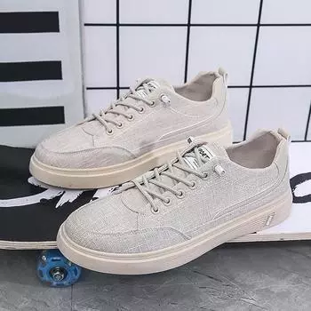 Мужская обувь, новые дышащие парусиновые туфли на плоской подошве, спортивные кроссовки, модные мужские повседневные прогулочные кроссовки 39 бежевый