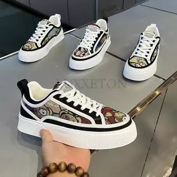 Мужская обувь, новые дышащие парусиновые туфли с принтом, мужская мода, универсальные мужские спортивные и повседневные туфли для сноуборда 39 белый