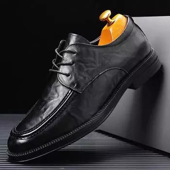 Мужская обувь. Новые повседневные кожаные туфли. Деловая официальная мужская обувь. Рабочая обувь на мягкой подошве. 38 чёрный