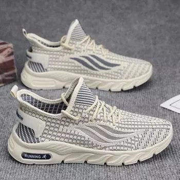 Мужская обувь, новые сетчатые кроссовки Fly-Knit, летние дышащие легкие нескользящие модные повседневные туфли с мягкой подошвой 39 чёрный