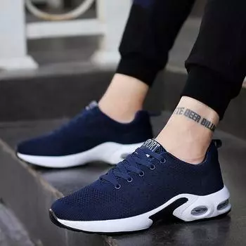 Мужская обувь, новый тренд, для молодых студентов, летающая тканая сетка, дышащая спортивная повседневная обувь, мужские кроссовки на воздушной подушке 39 чёрный