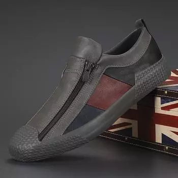 Мужская обувь Однопедальная обувь Ленивые туфли Модная обувь на молнии Плоская обувь Низкие туфли для сноуборда 38 темно-серого