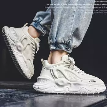 Мужская обувь осень 2024 г. Новые мужские повседневные туфли на толстой подошве, увеличивающие рост, со шнуровкой, удобные противоскользящие износостойкие кроссовки 39 красный