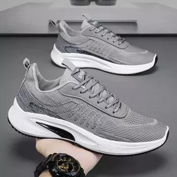 Мужская обувь осень 2025 года, новые дышащие кроссовки с увеличенным ростом, молодежные кроссовки с сетчатой подкладкой, спортивная модная обувь 39 серый