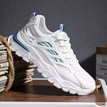 Мужская обувь осень дышащая сетка спортивная досуг подростковая для увеличения роста папы модная обувь легкая дезодорирующая маленькая белая кроссовки 39