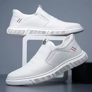 Мужская обувь Осень и зима Новые мужские деловые повседневные кожаные туфли Корейская версия Мягкая подошва с мягкой поверхностью Спортивная повседневная обувь без шнуровки 39 белый
