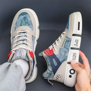 Мужская обувь осень и зима новый молодежный спортивный дизайн ниша толстая подошва обувь национальный прилив вышивка повседневная прилив обувь 39 бежевый