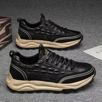 Мужская обувь осень нескользящая черная рабочая обувь кухонная работа кожаная обувь с тиснением под крокодила платформа спортивная повседневная обувь для бега 39