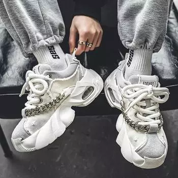 Мужская обувь осень новые модные туфли на толстой подошве увеличивающие рост износостойкие металлические цепные застежки удобные кроссовки с заклепками 39