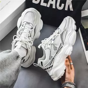 Мужская обувь осень новый стиль Гонконг tide бренд мода универсальные повседневные сетчатые туфли для папы амортизирующие спортивные туфли на толстой подошве 39 белый