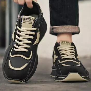 Мужская обувь осень-зима 2025 года, новая тенденция, спортивная и досуговая обувь на мягкой подошве, мужская обувь для увеличения роста на толстой подошве 39 чёрный