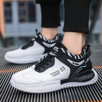 Мужская обувь осень-зима кожаная поверхность повседневная новая тенденция универсальная удобная легкая спортивная обувь для бега молодежная студенческая обувь 39 чёрный