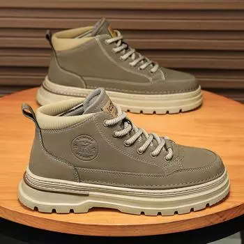 Мужская обувь осень-зима новые британские ретро повседневные рабочие ботинки трендовые низкие удобные нескользящие короткие ботильоны на шнуровке 39 хаки