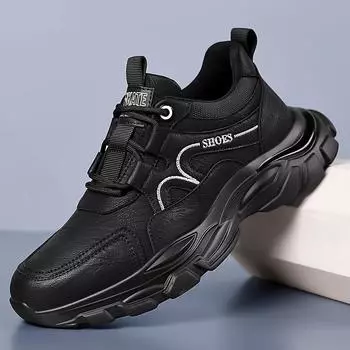 Мужская обувь осень-зима новые повседневные кожаные туфли мужские кроссовки спортивная обувь мужская мягкая подошва тренд 38 чёрный