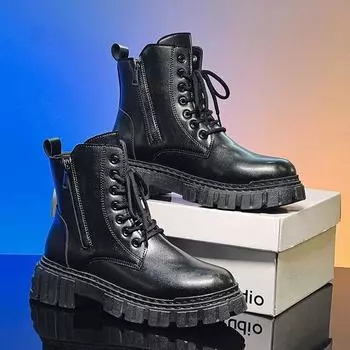 Мужская обувь осень-зима новый модный тренд высокие ботинки на шнуровке черные кожаные универсальные ботинки на толстой подошве British Martin boots tide 39