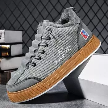 Мужская обувь осенне-зимняя бархатная теплая хлопковая обувь зимние ботинки спортивная обувь для сноуборда старая Пекинская тканевая обувь одна педаль 2025 новая 39