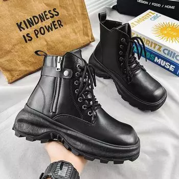 Мужская обувь осенне-зимняя, квадратная, с боковой молнией, высокие ботинки Martin на платформе, локомотив, британский стиль, инструментальные ботинки, модная обувь 39