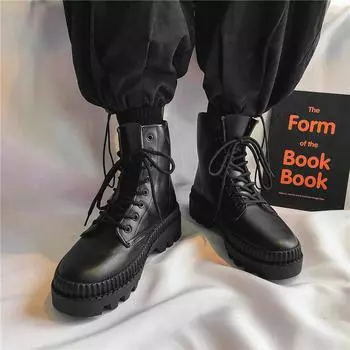 Мужская обувь Осенние ботинки Martin Мужские высокие кожаные ботинки 42 чёрный