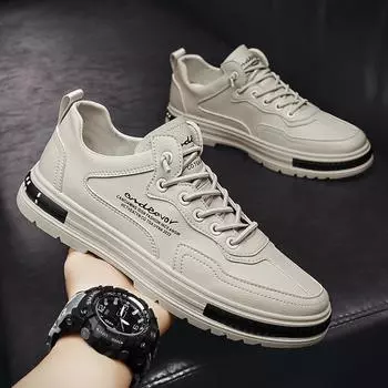 Мужская обувь, осенние и зимние повседневные универсальные рабочие ботинки с низким вырезом и кожаным верхним слоем, матовые ботинки martin на толстой подошве для мужчин 39 бежевый