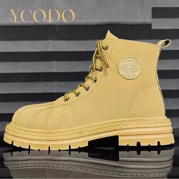 Мужская обувь, осенние и зимние удобные студенческие кожаные ботинки с высоким берцем 44 чёрный