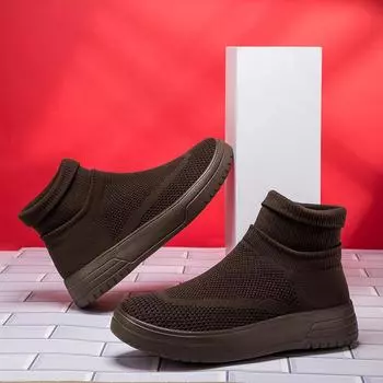 Мужская обувь, осенние новые туфли-носки с высоким берцем, туфли большого размера с толстой подошвой, дышащие кроссовки из сетчатого материала Flyknit 35 белый