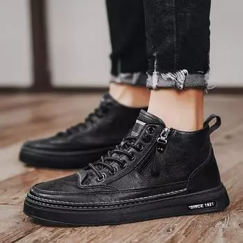 Мужская обувь, осенние новые высокие ботильоны, модные ботильоны на шнуровке, корейская версия, повседневные плоские кроссовки, мужские короткие ботинки Zapatillas Hombre 39 коричневый