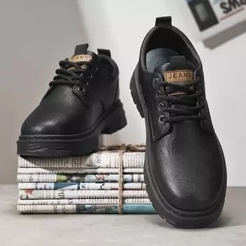 Мужская обувь осенняя британская деловая мужская повседневная кожаная обувь для работы и учебы черная мягкая подошва большой носок модная обувь 39 чёрный