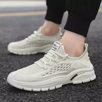 Мужская обувь осенняя дышащая обувь из тонкой сетки 2024 года новая мужская повседневная обувь большого размера для активного отдыха кроссовки из полой сетки 39 бежевый