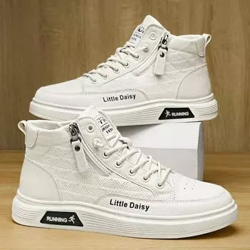 Мужская обувь Осенняя кожаная обувь с высоким берцем на молнии без шнурков Модная удобная дышащая мужская обувь 39