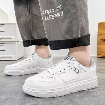 Мужская обувь Осенняя молодежная белая обувь Туфли на пластинах Сотня повседневная кожаная обувь Спортивная маленькая белая обувь 44 серый