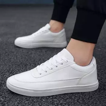 Мужская обувь Осенняя молодежная белая обувь Туфли на пластинах Сотня повседневная кожаная обувь Спортивная маленькая белая обувь 44 белый