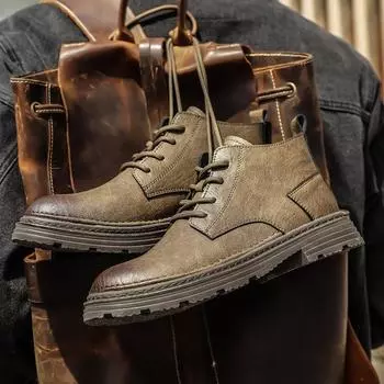 Мужская обувь, осенняя универсальная мужская обувь с высоким берцем из натуральной кожи, ботильоны в британском стиле, рабочая обувь средней высоты, мужские ботинки 38