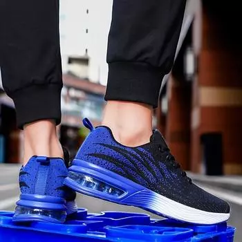Мужская обувь, плетеные кроссовки, кроссовки для бега, с низким верхом и сетчатой поверхностью на воздушной подушке, легкая повседневная спортивная обувь для ходьбы 39 черный серый