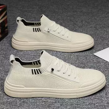 Мужская обувь популярна летом, универсальная и дышащая, сетчатая ткань Fly-Woven, удобная мягкая подошва, легкие туфли на плоской подошве с одной педалью 39 серый