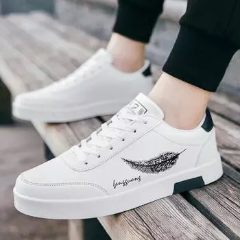 Мужская обувь. Повседневная кожаная обувь на плоской подошве. Низкие кроссовки на шнуровке. Теннисная обувь. 44 белый