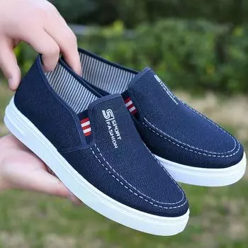 Мужская обувь Повседневная обувь Легкая дышащая универсальная парусиновая обувь Мужская однопедальная тканевая обувь 38
