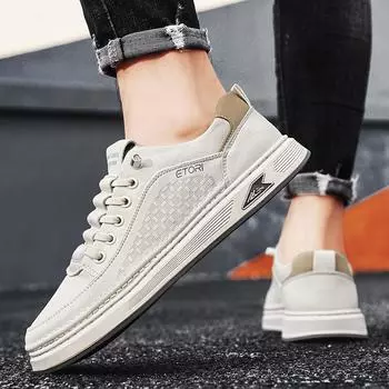 Мужская обувь повседневная обувь на плоской подошве осенне-зимняя мужская дышащая спортивная обувь с защитой для стопы без шнуровки простая ветроустойчивая обувь с низким верхом белого цвета 39