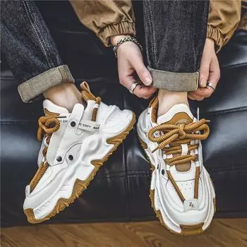 Мужская обувь, повседневная обувь, осенняя модная тенденция 2024 года, спортивная обувь в стиле Гонконга, толстая подошва, увеличивающая рост, мужская обувь для папы Douyin того же стиля 39