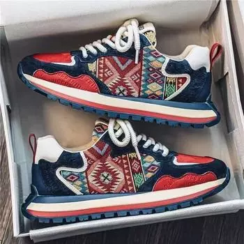 Мужская обувь повседневная обувь в национальном стиле с вышивкой весна 2025 года новая спортивная обувь мужская обувь для папы кроссовки Forrest Gump board shoes 39 бежевый