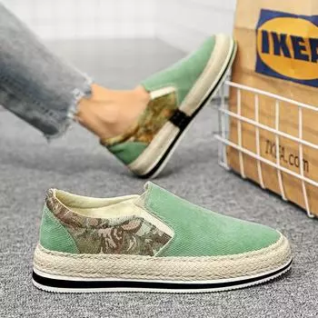 Мужская обувь повседневная плетеная вельветовая обувь для рыбалки дышащая обувь с одной педалью ленивая тканевая обувь тренд 39 зелёный