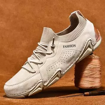 Мужская обувь, повседневные кожаные замшевые кроссовки, мужские туфли на плоской подошве для отдыха на открытом воздухе, мужские удобные дышащие носки, модные мокасины 46