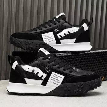 Мужская обувь, повседневные кроссовки на толстой подошве, дышащая обувь, новые мужские слипоны, противоскользящая прогулочная обувь на плоской подошве, модная вулканизированная обувь 39 чёрный